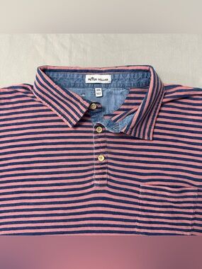 Peter Millar XXL Pink & Blue Striped 100% Cotton Pocket Polo